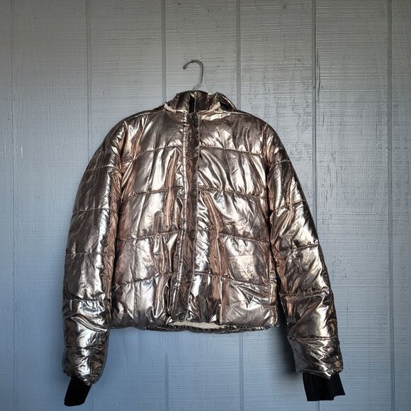 Offline By Aerie Rose Gold Metallic Sherpa Lined Puffer Jacket. Size SP - Picture 2 of 10